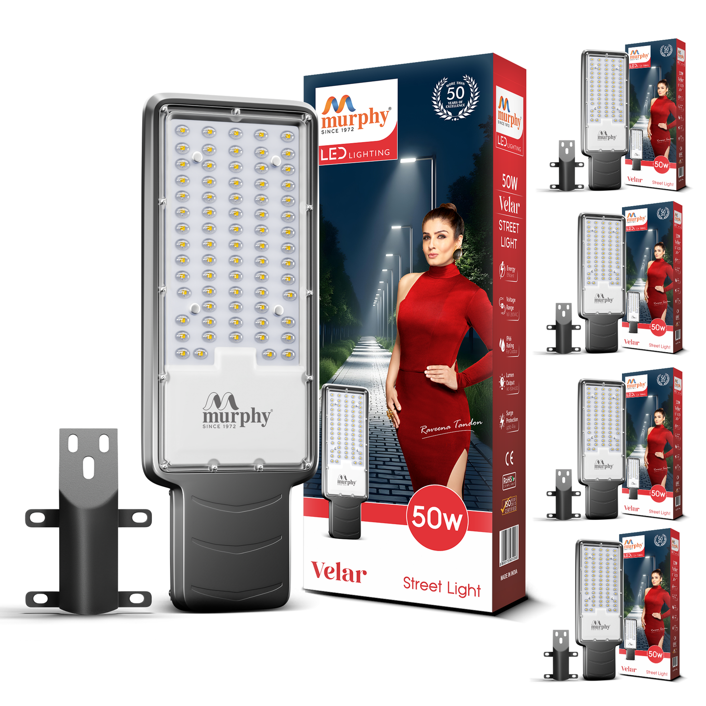 Murphy Velar 50W LED Street Light | Aluminium Body | IP66 Waterproof | 5000 Lumens | 6500K Cool White | BIS Certified | Energy Efficient Outdoor Light | 2-Year Warranty