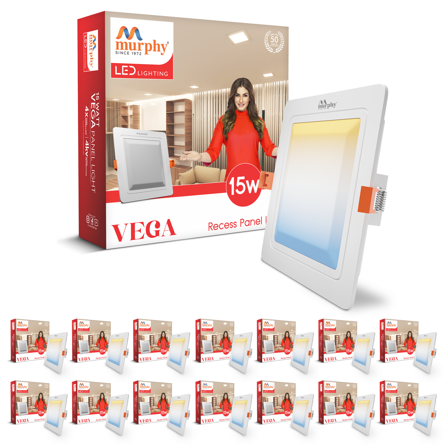 Murphy 15W Vega 3-IN-1 Color Changing Square Recess Panel Light : CW+WW+NW