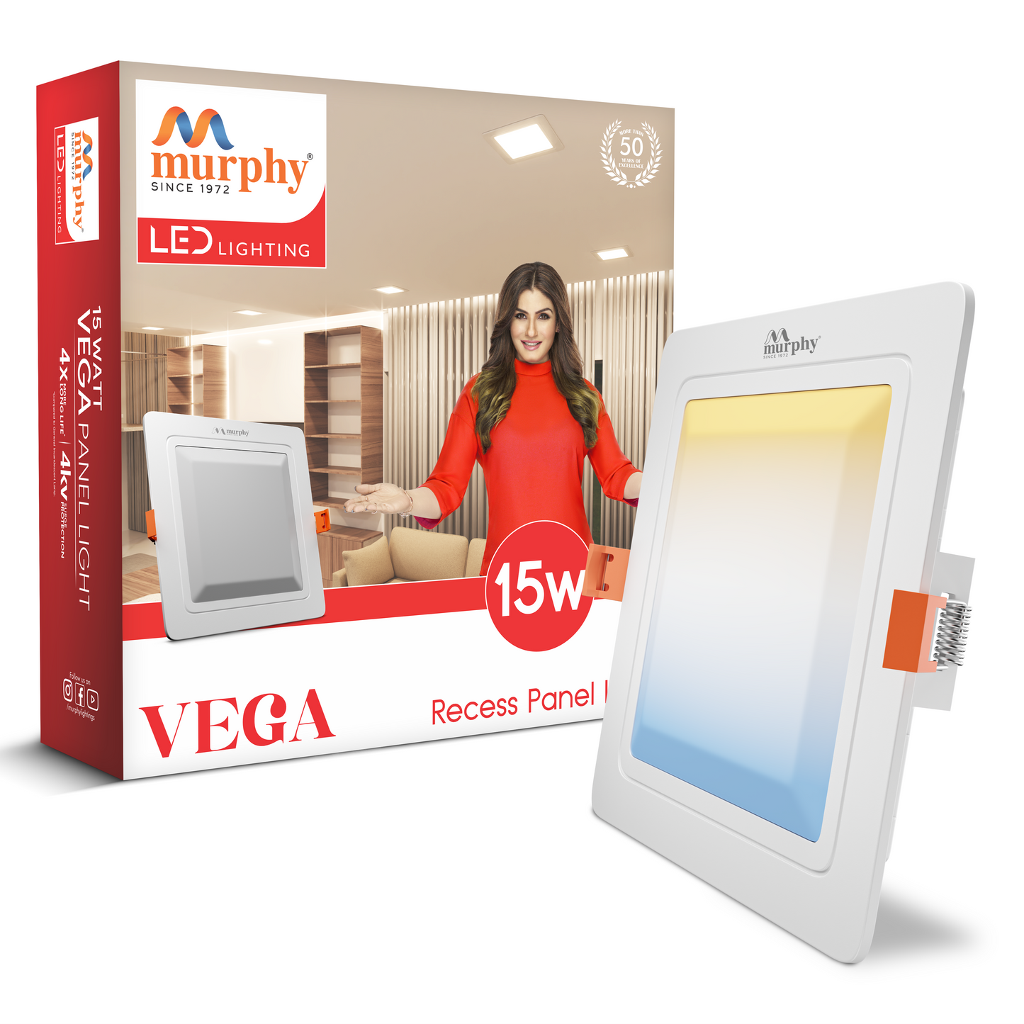Murphy 15W Vega 3-IN-1 Color Changing Square Recess Panel Light : CW+WW+NW