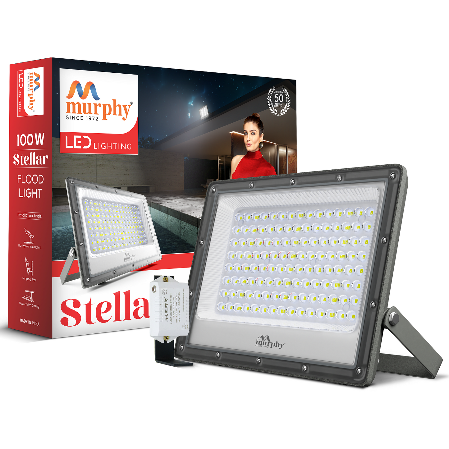 Murphy Steller 100W Led Waterproof with Auto On/Off Day Night Light Sensor Flood Light (Cool White, BIS Approved)