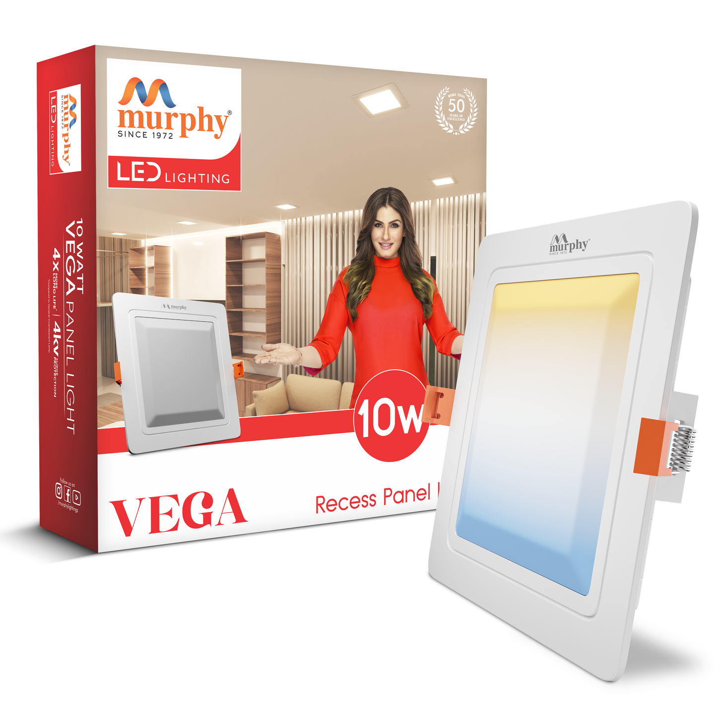 Murphy 10W Vega 3 Color Changing Square Recess Panel Light : CW+WW+NW