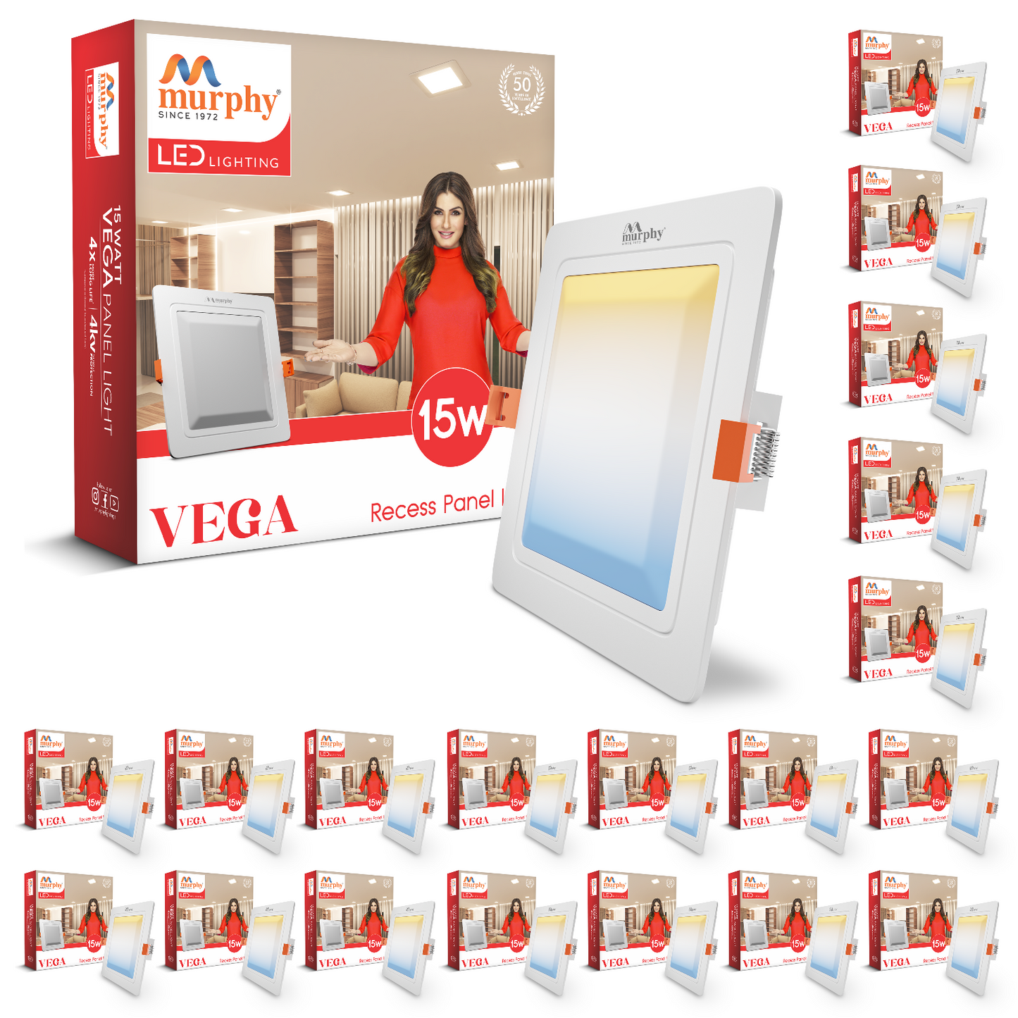 Murphy 15W Vega 3-IN-1 Color Changing Square Recess Panel Light : CW+WW+NW