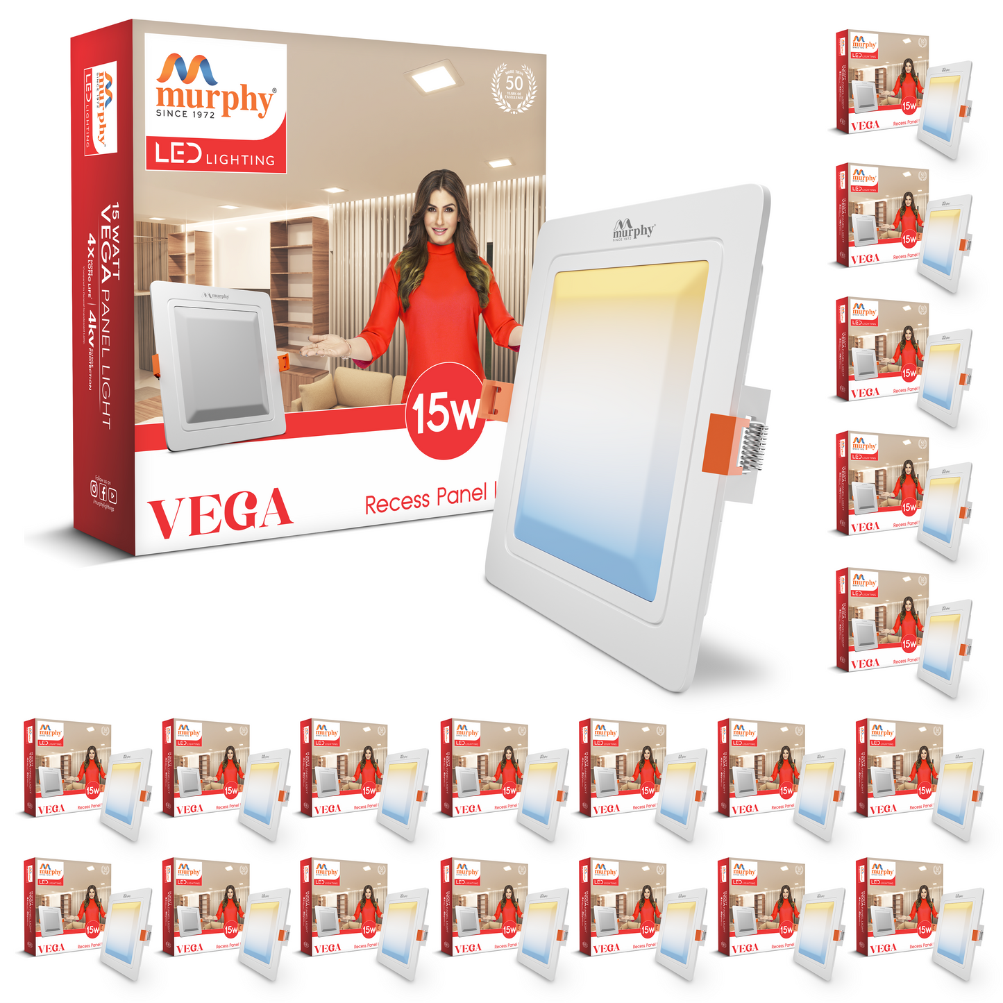 Murphy 15W Vega 3-IN-1 Color Changing Square Recess Panel Light : CW+WW+NW