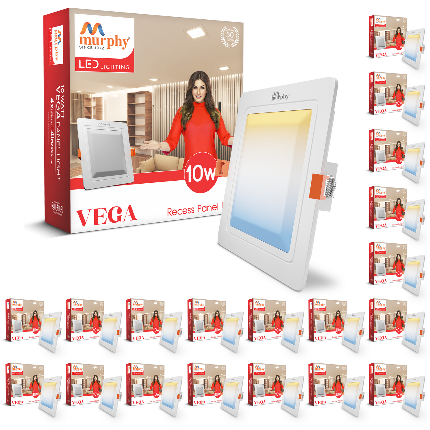 Murphy 10W Vega 3 Color Changing Square Recess Panel Light : CW+WW+NW