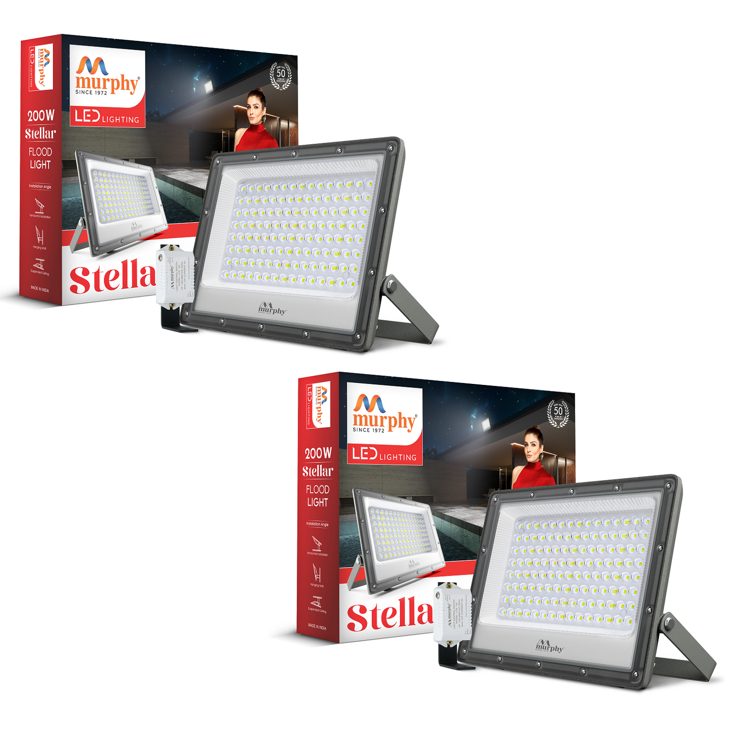 Murphy Stellar 200W LED Flood Light with Auto Day-Night Sensor | Ultra-Bright 6500K Cool White | IP66 Waterproof & Surge Protected | High Lumen Outdoor Security Light for Factory