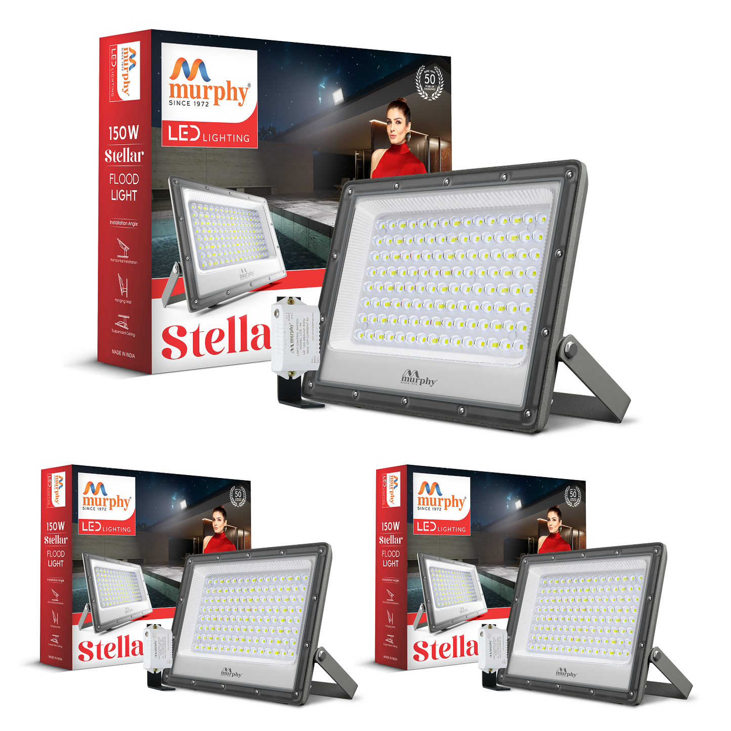 Murphy Steller 150W Led Waterproof with Auto On/Off Day Night Light Sensor Flood Light (Cool White, BIS Approved)