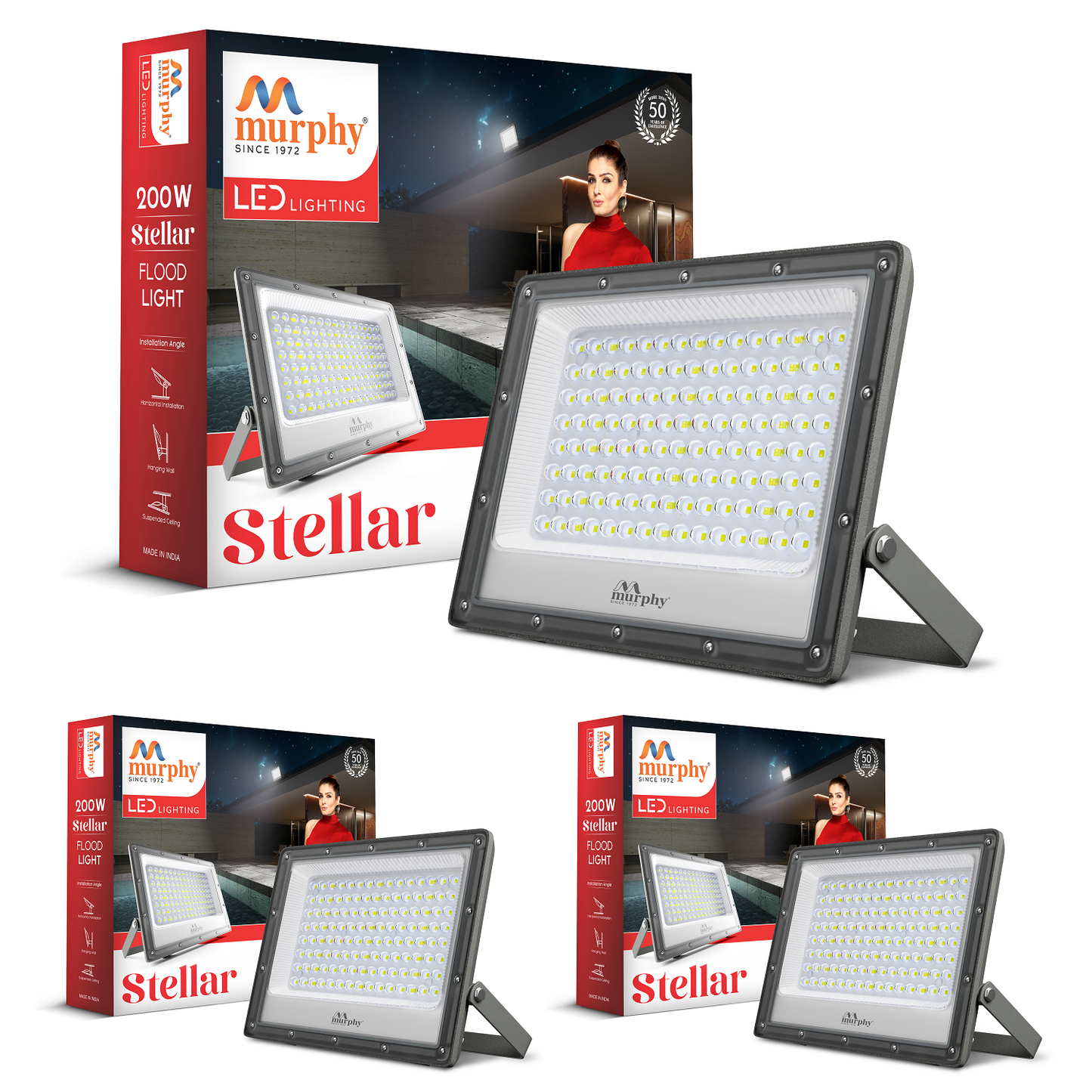 Murphy Stellar 200W LED Flood Light | Ultra-Bright 6500K Cool White | IP66 Waterproof & Surge Protected | High Lumen Outdoor Security Light for Factory, Sports Ground