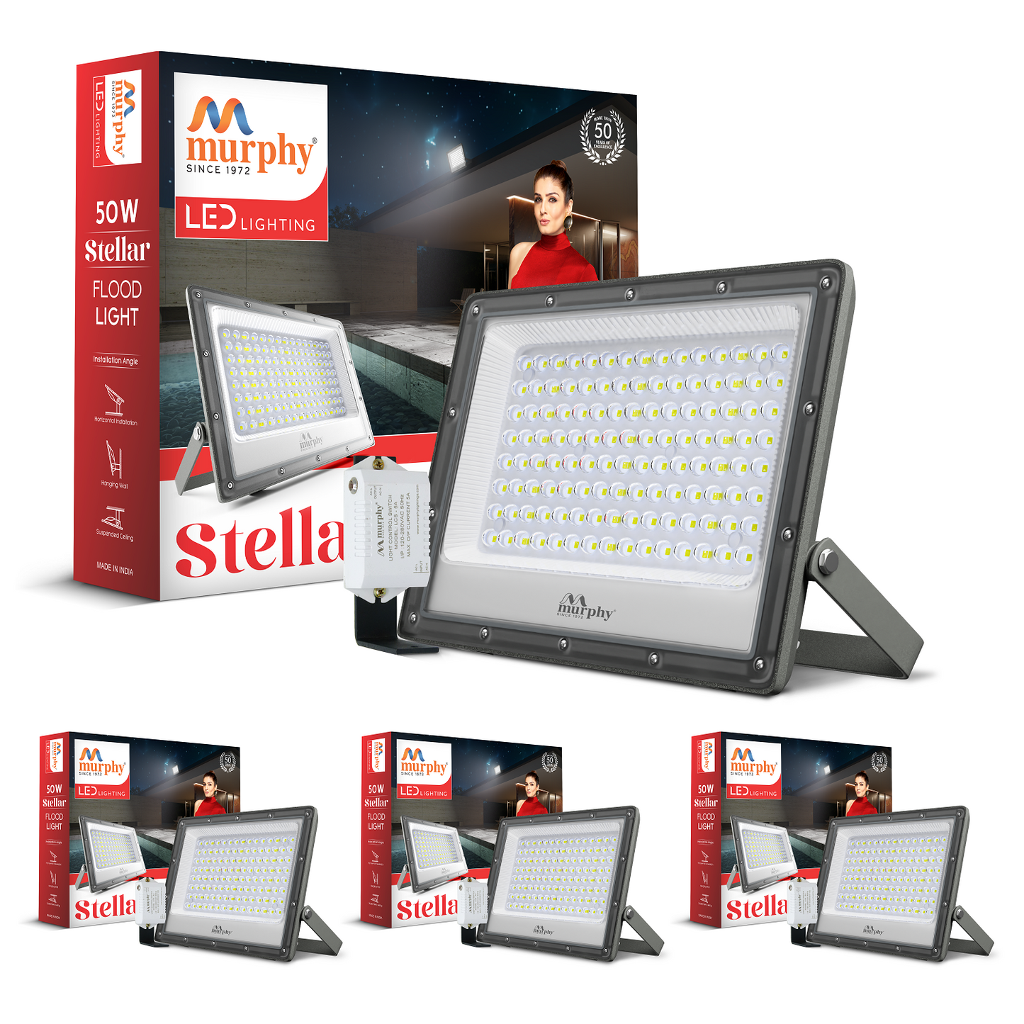 Murphy Steller 50W Led Waterproof with Auto On/Off Day Night Light Sensor Flood Light(Cool White, BIS Approved)