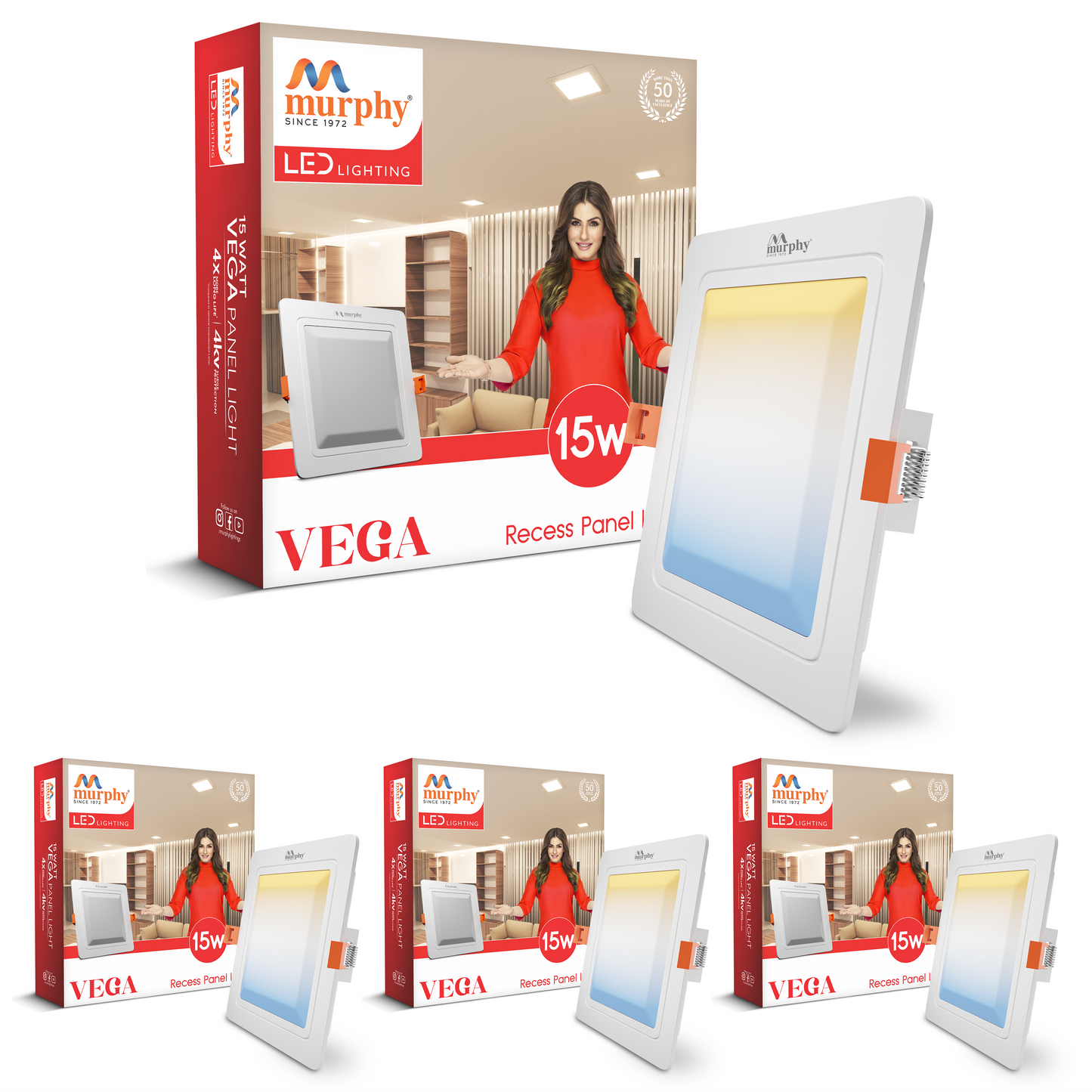 Murphy 15W Vega 3-IN-1 Color Changing Square Recess Panel Light : CW+WW+NW