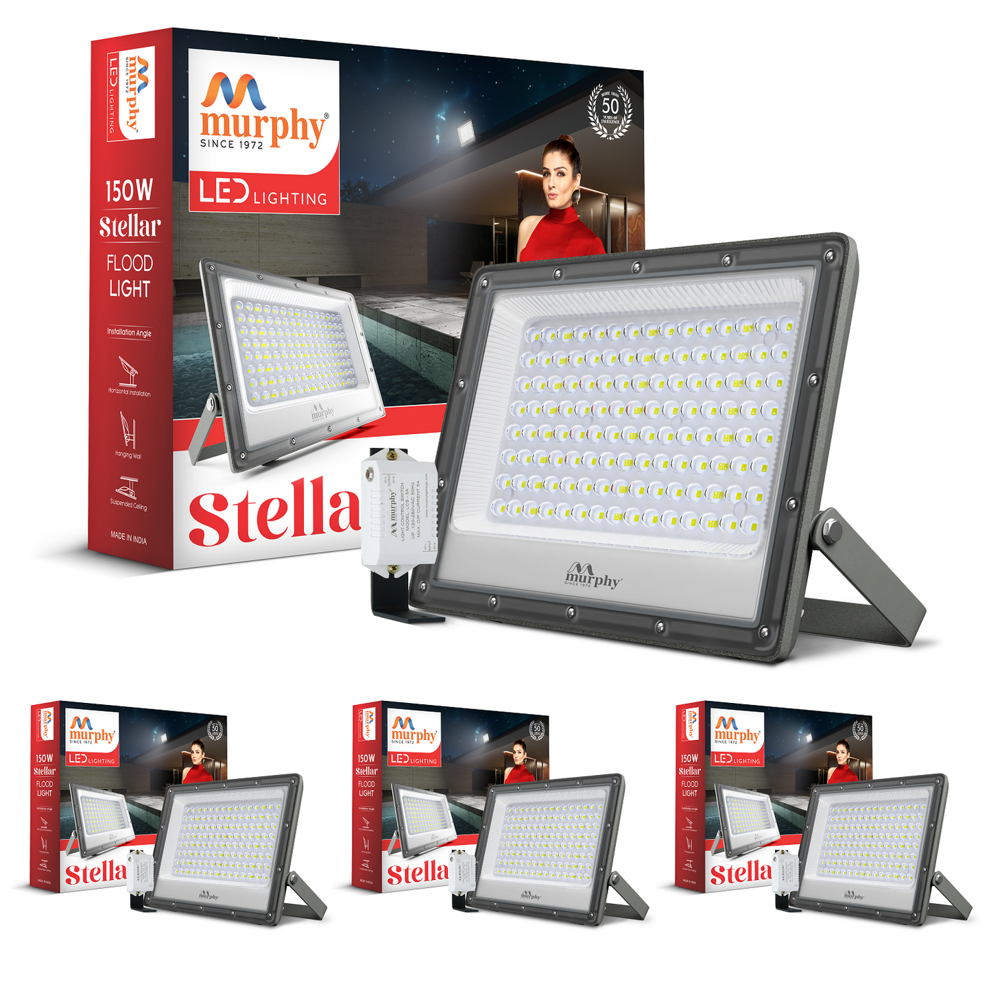 Murphy Steller 150W Led Waterproof with Auto On/Off Day Night Light Sensor Flood Light (Cool White, BIS Approved)