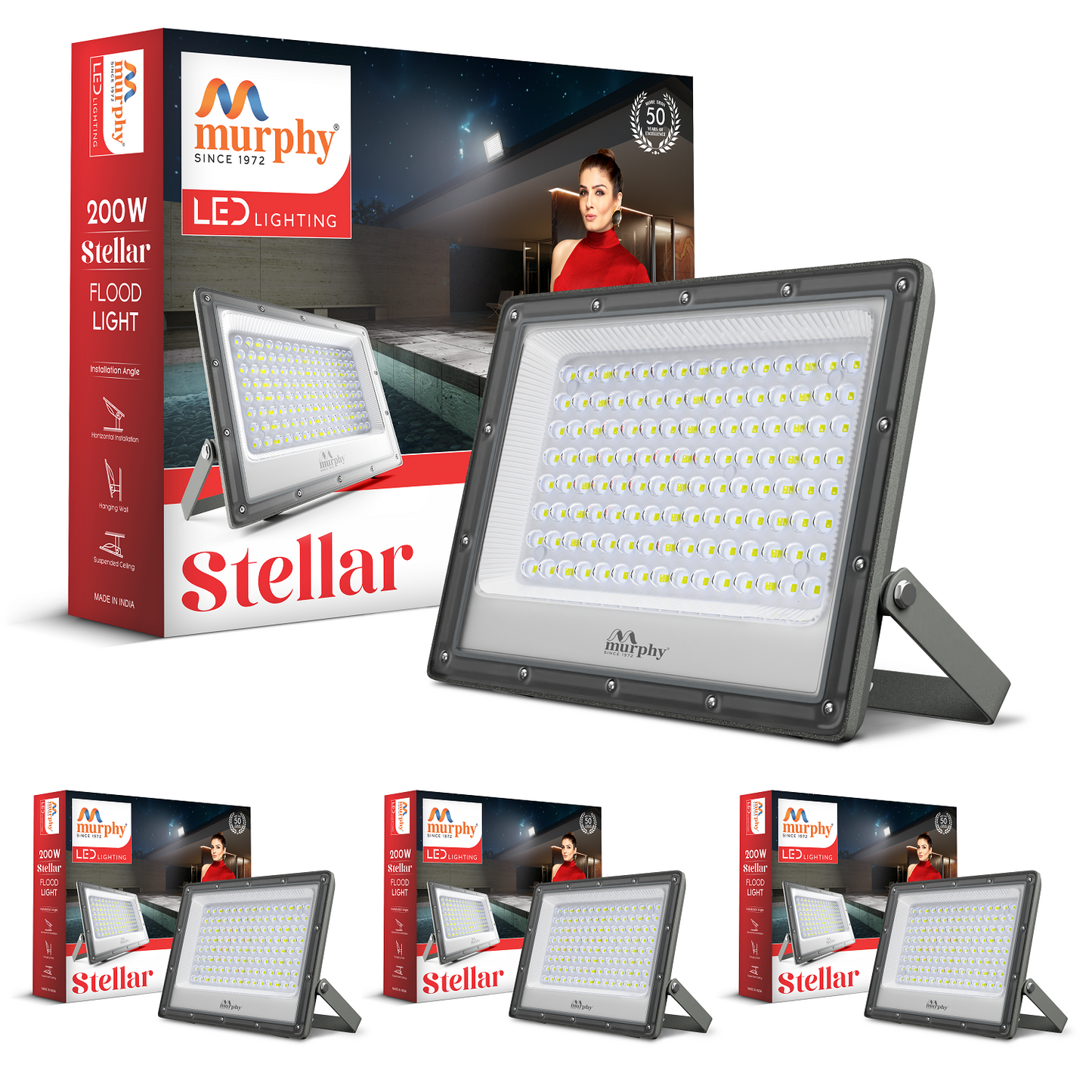 Murphy Stellar 200W LED Flood Light | Ultra-Bright 6500K Cool White | IP66 Waterproof & Surge Protected | High Lumen Outdoor Security Light for Factory, Sports Ground