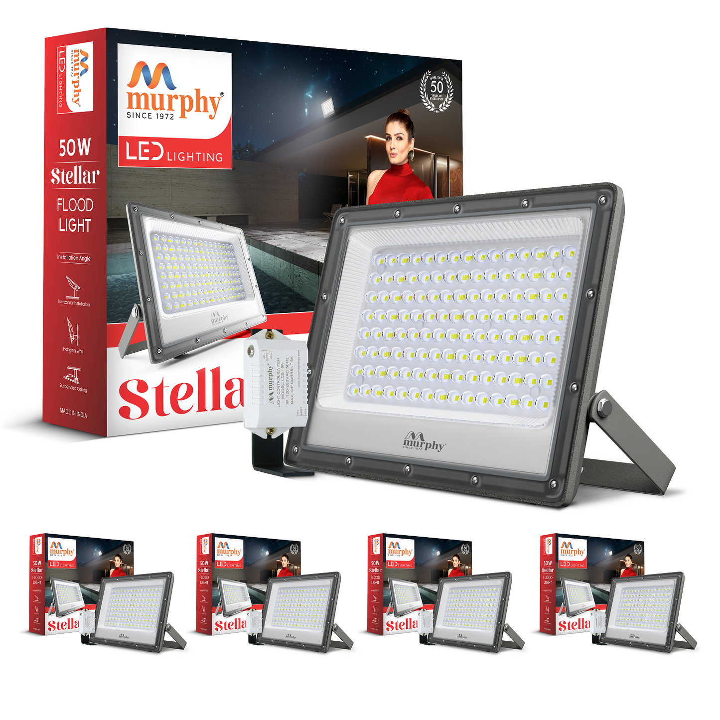 Murphy Steller 50W Led Waterproof with Auto On/Off Day Night Light Sensor Flood Light(Cool White, BIS Approved)