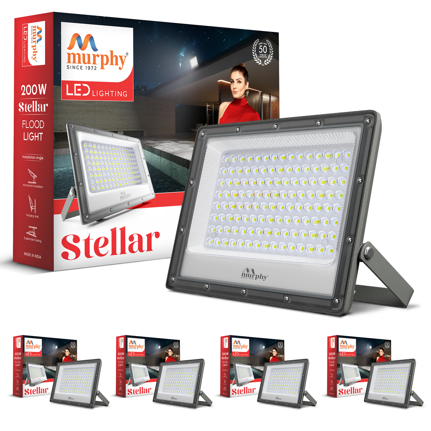 Murphy Stellar 200W LED Flood Light | Ultra-Bright 6500K Cool White | IP66 Waterproof & Surge Protected | High Lumen Outdoor Security Light for Factory, Sports Ground