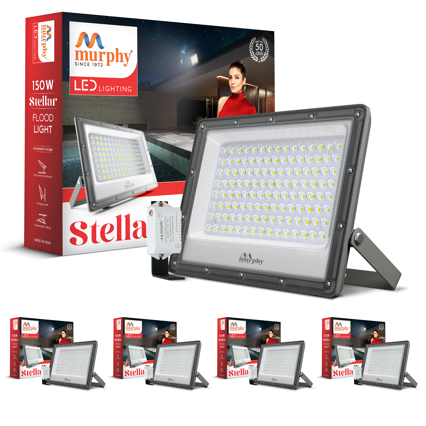 Murphy Steller 150W Led Waterproof with Auto On/Off Day Night Light Sensor Flood Light (Cool White, BIS Approved)