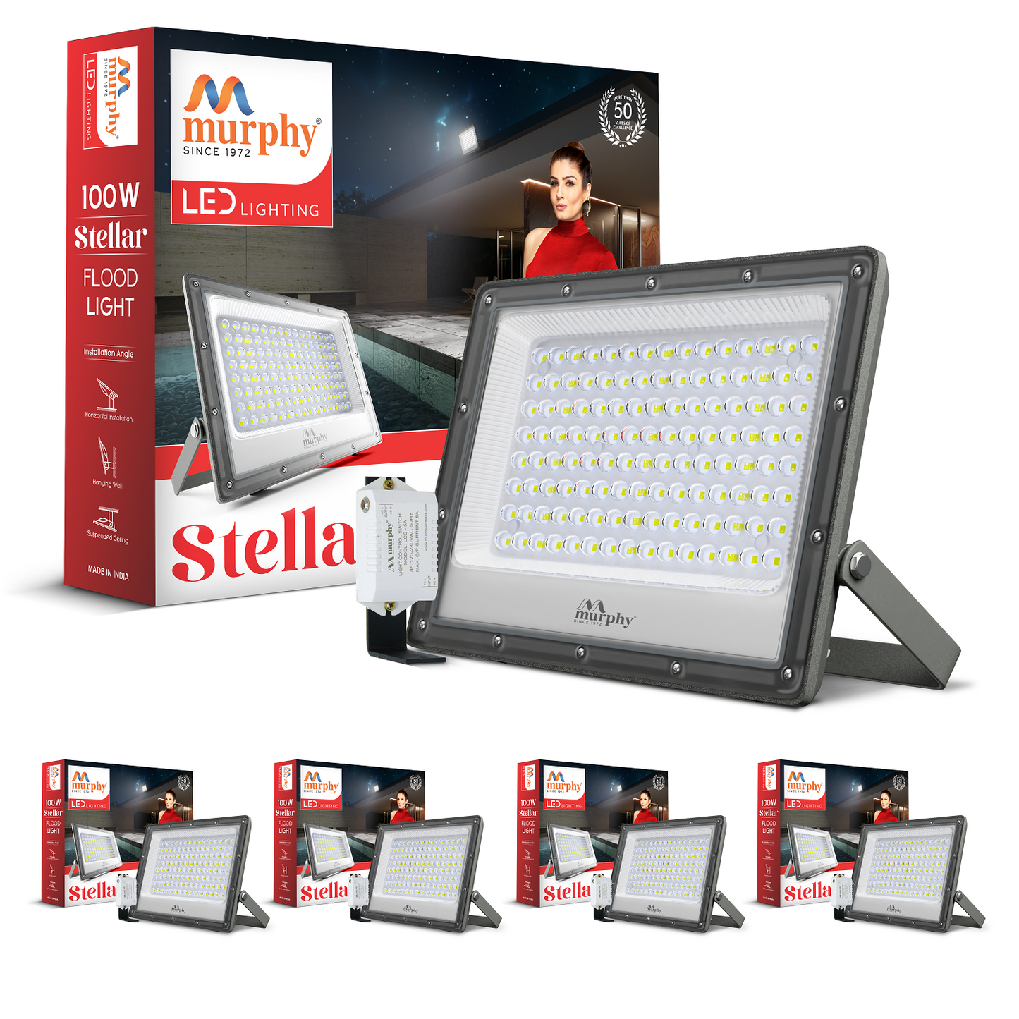 Murphy Steller 100W Led Waterproof with Auto On/Off Day Night Light Sensor Flood Light (Cool White, BIS Approved)