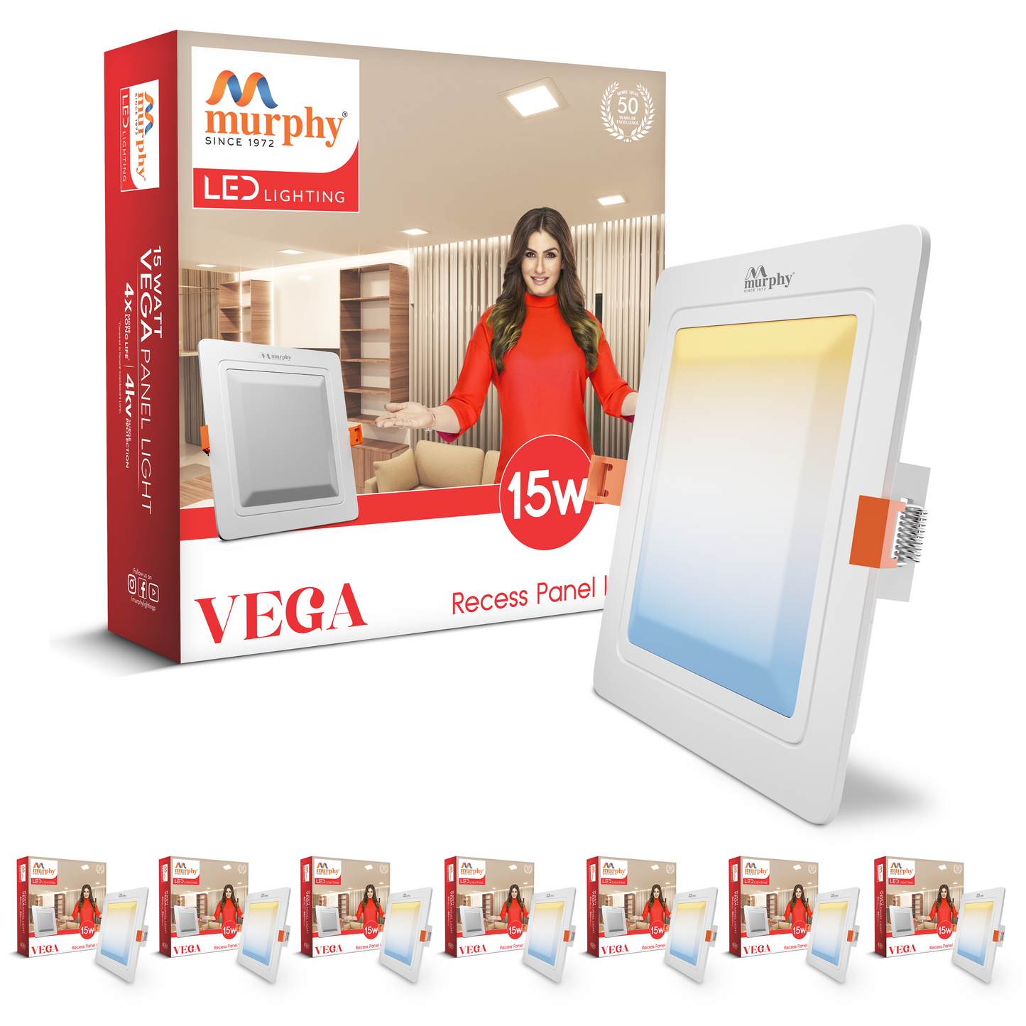 Murphy 15W Vega 3-IN-1 Color Changing Square Recess Panel Light : CW+WW+NW