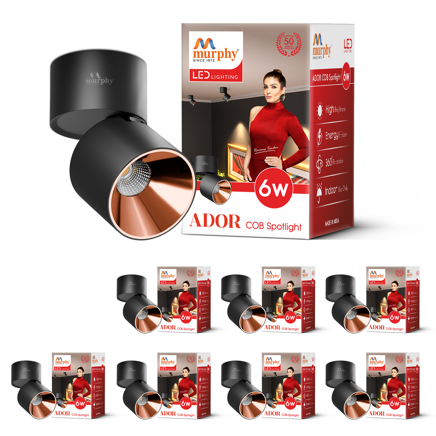 Murphy Ador 6W LED COB Surface Spot Light | Rose Gold Reflector | Warm White | 360° Rotatable | Aluminium Body | BIS Approved