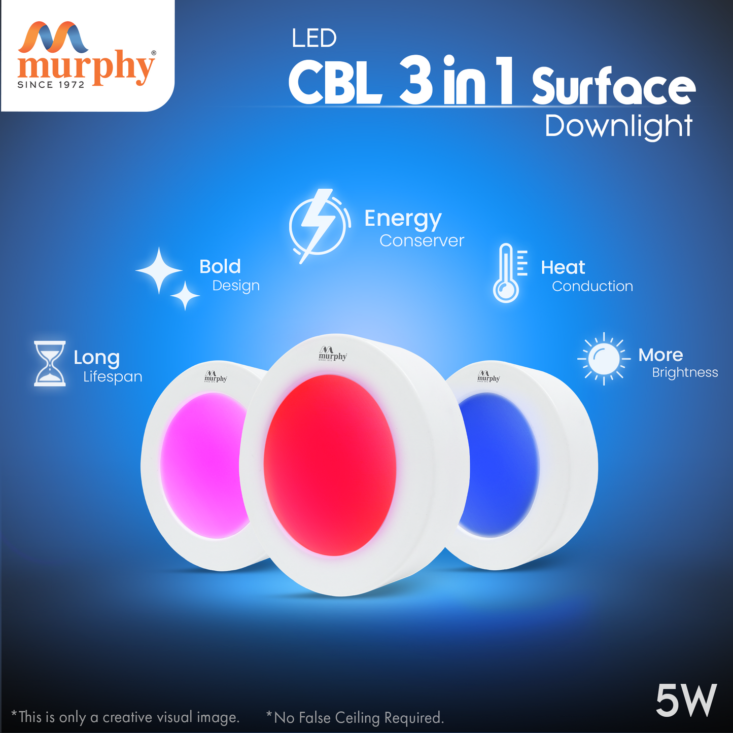 5W CBL Murphy 3-IN-1 Round Surface LED Down Light : R/B/P
