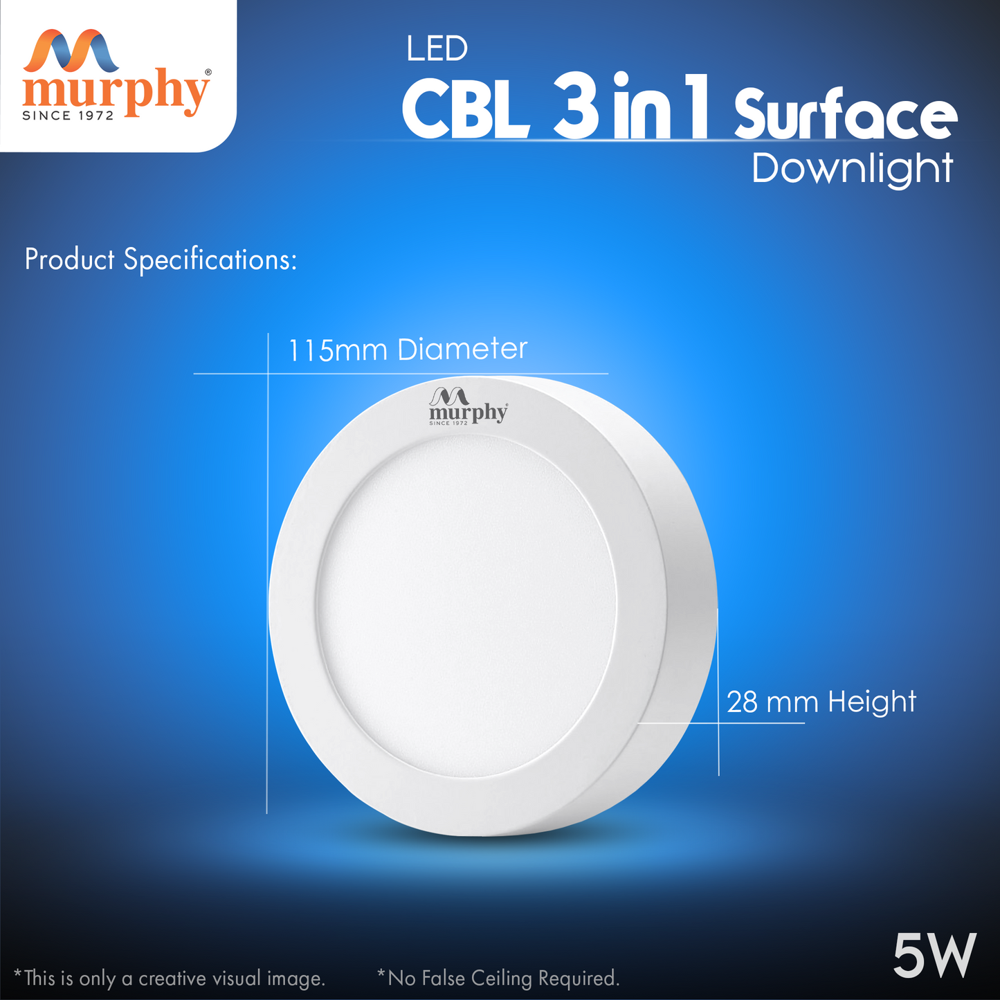 Murphy 5W CBL 3-in-1 Round Surface Down Light Color Changing Light (Cool White/Warm White/Natural White