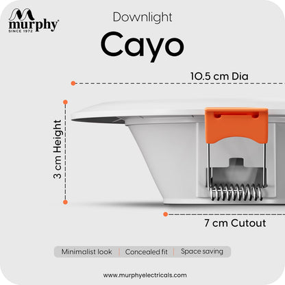 Murphy Cayo 6W LED Downlight for Ceiling Round Light | Inbuilt Driver | Suited for 3 inch Junction Box | 600 Lumens | BIS Approved | 2 Year Warranty