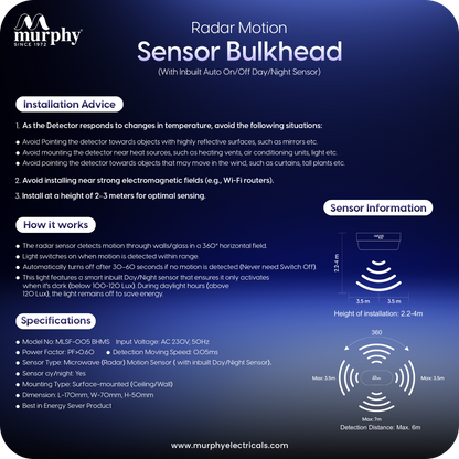 Murphy 10W Motion Sensor Bulkhead Light with Auto Day/Night On-Off Sensor