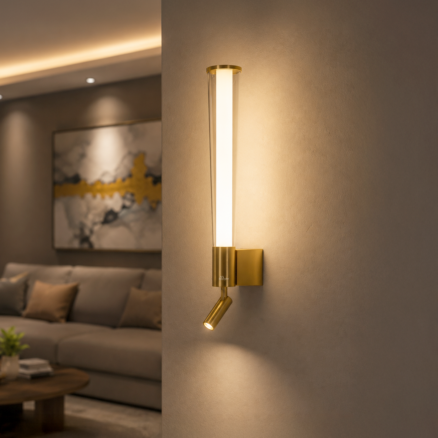 Murphy DualGlow 15W (10W+5W) Wall Light | 3 Color | Gold Finish | With Adjustable Reading Spotlight