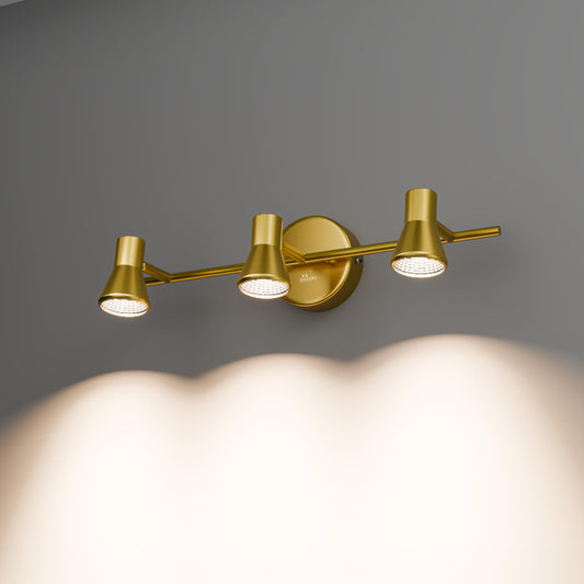 Murphy TriGlow 3x5W LED Wall Track Light, 3C Color Changing (CW/WW/NW), Golden Finish, Adjustable 3 Spotlight Fixture, 15W Indoor Wall Lamp for Living Room & Home Office