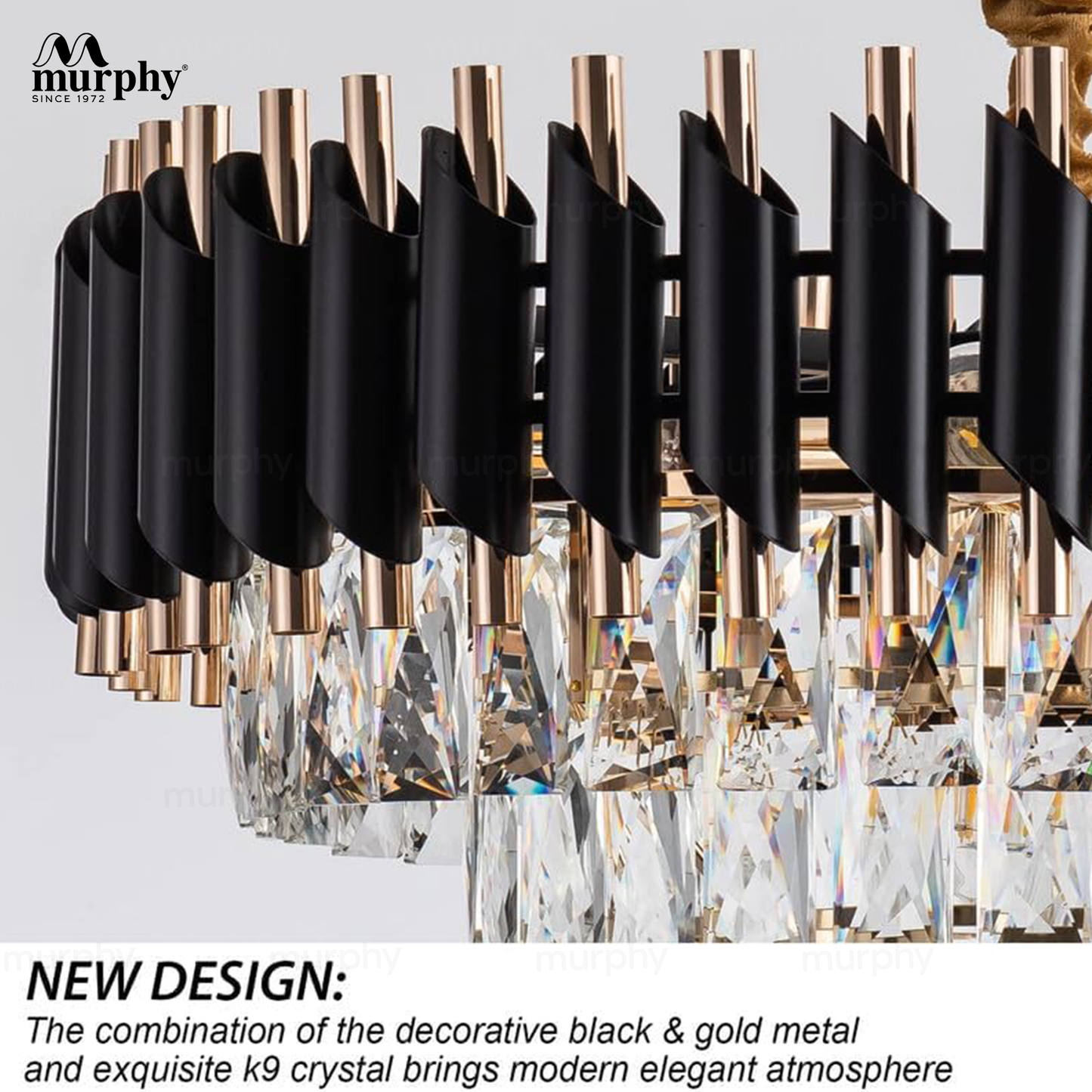 Murphy Black & Gold Crystal Pendant Light | Luxury Chandelier | Crystal Tube Design | Premium Ceiling Light