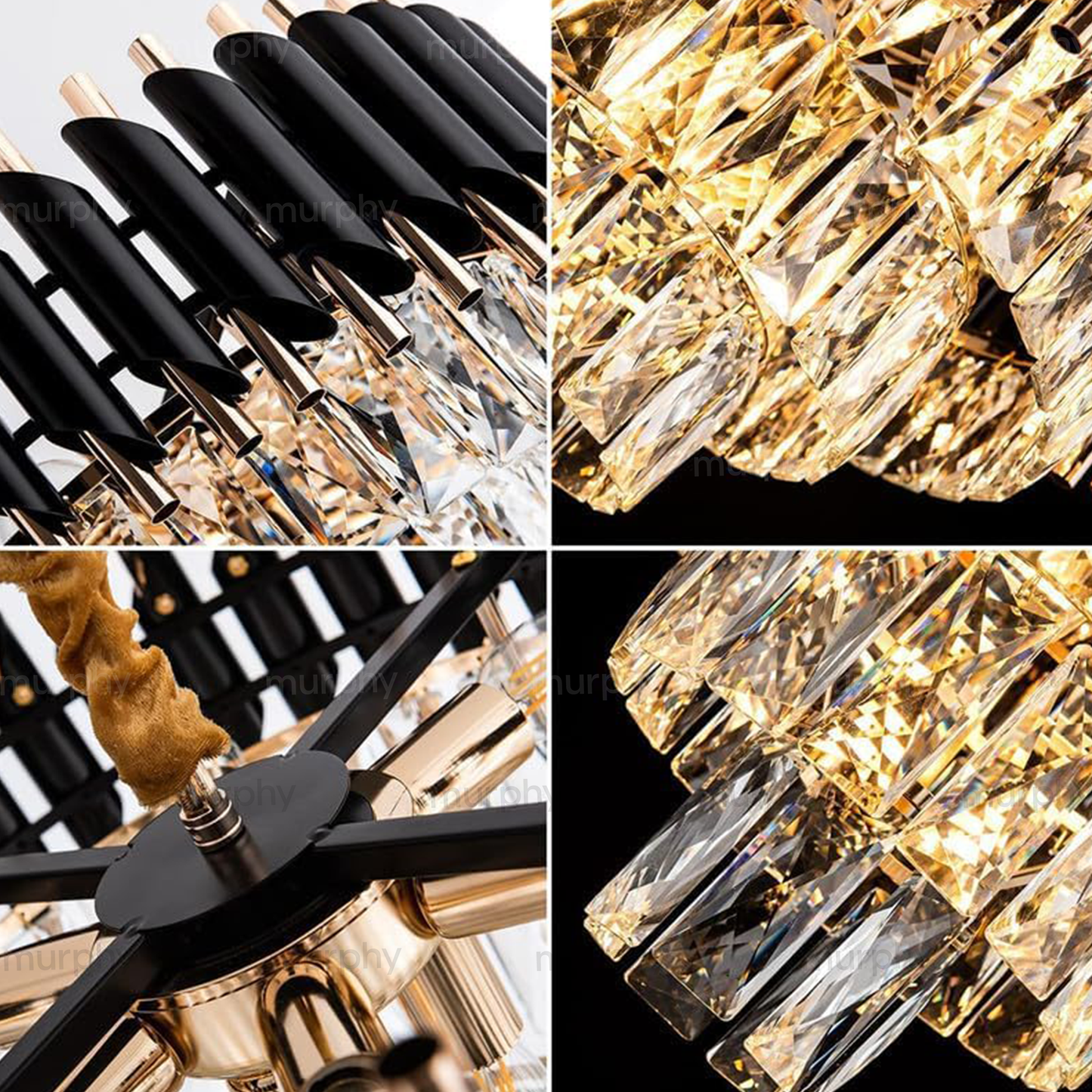 Murphy Black & Gold Crystal Pendant Light | Luxury Chandelier | Crystal Tube Design | Premium Ceiling Light
