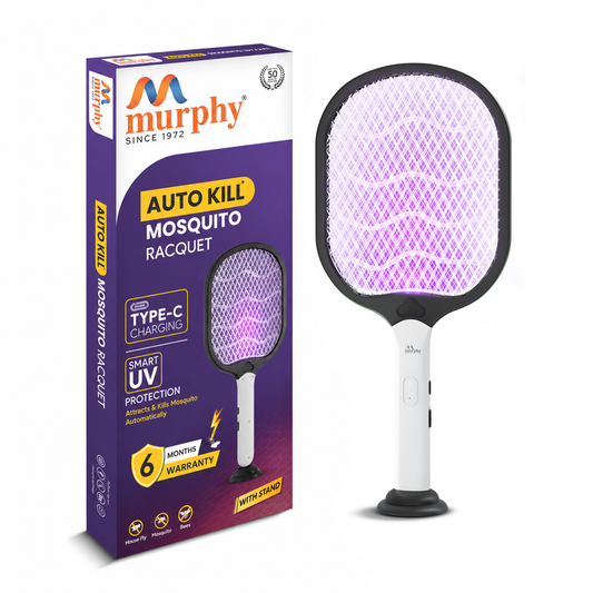 Murphy Smart UV Auto Kill Mosquito Racket with Stand | Type-C Fast Charging | 1200mAh Rechargeable Battery | Auto & Manual Mode | 3-Layer Safety Mesh | Instant Kill | 6 Months Warranty