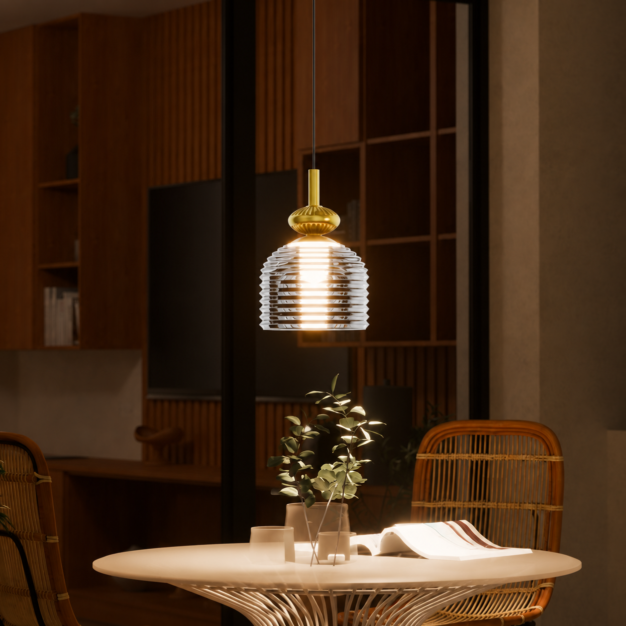 Murphy Ripple Pendant 9W LED Hanging Light | 3C Color Changing Warm/Natural/Cool White | Golden Finish | Ideal for Bedroom & Living Room | BIS Approved | 2 Year Warranty