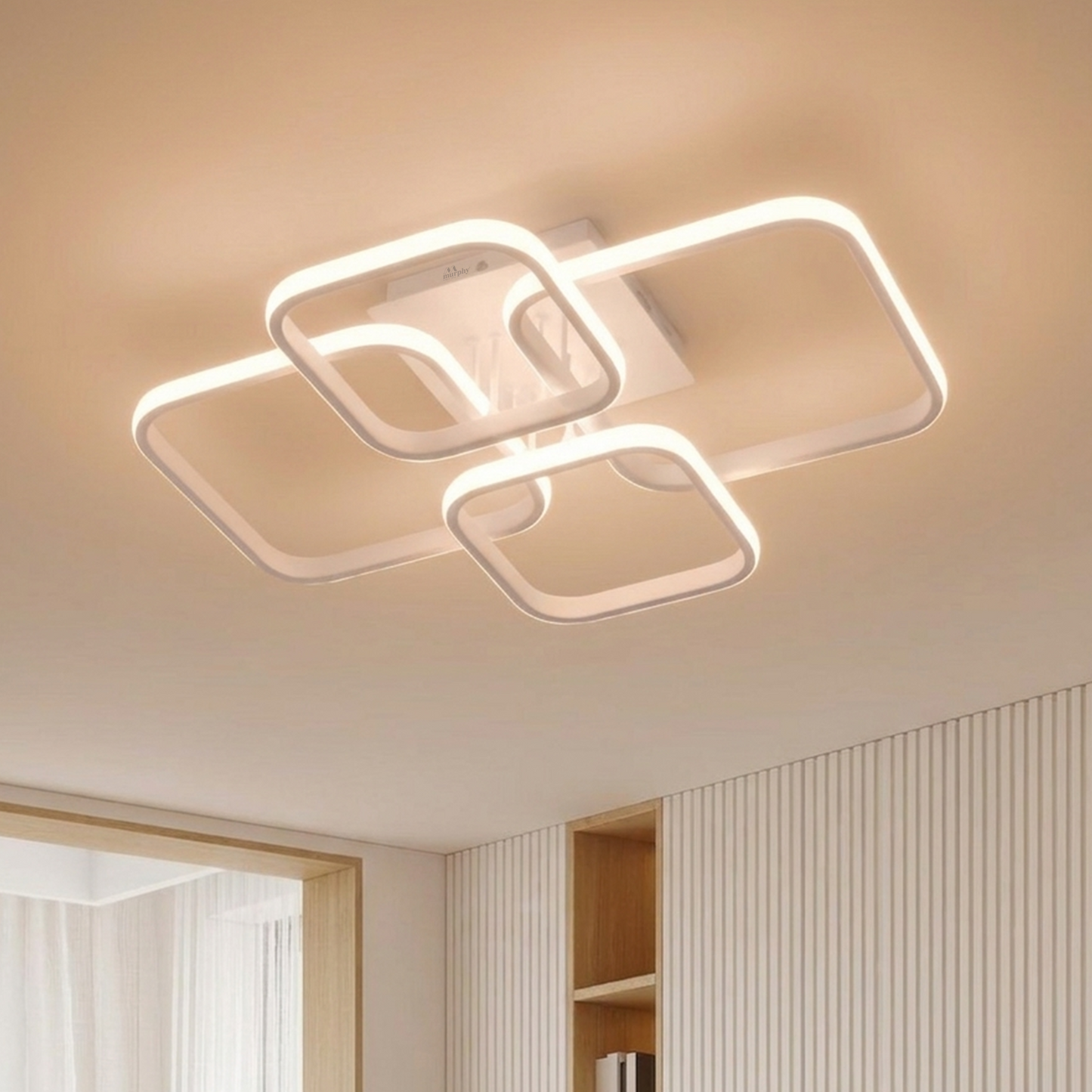 Murphy LED Ceiling Light | 40W 3 Color (Warm/Natural/Cool) | Geometric Flush Mount Acrylic Light for Living Room, Bedroom, Dining Room & Hallway
