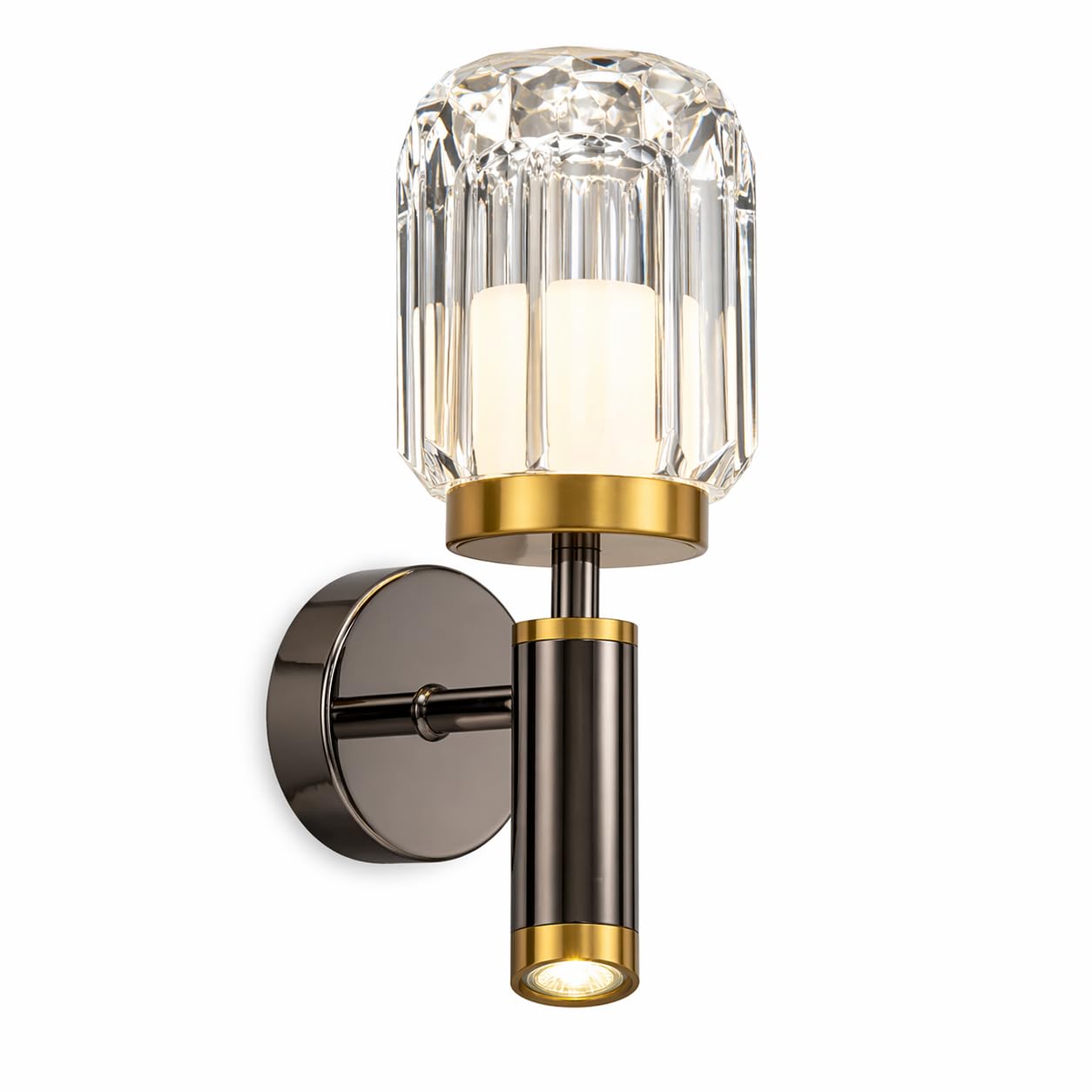 Murphy Opal Crystal 6+3W LED Wall Light with Spot Light, 3C Color Changing (Warm/Natural/Cool White), Gunmetal Golden Finish, Metal & Glass Wall Lamp, BIS Approved, 2 Year Warranty