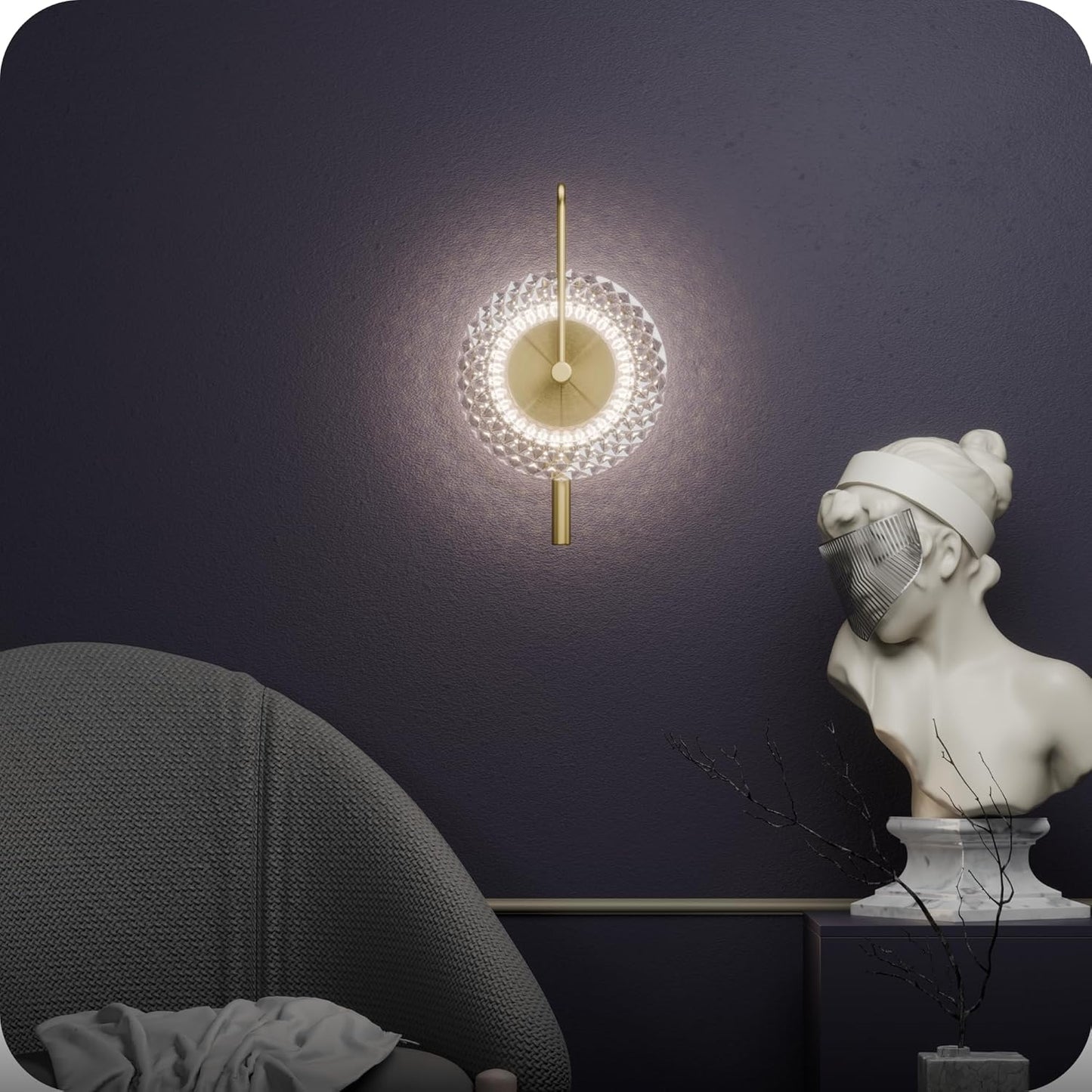 Murphy Prisma Crystal LED Wall Lamp| 3 Color Change | Diamond Cut Glass | 6W Aluminium Wall Light for Living Room, |BIS Approved | 2 Year Warranty
