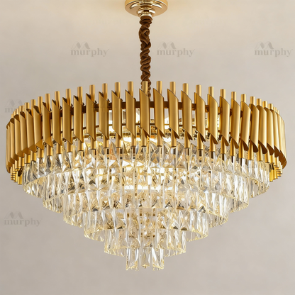 Murphy Black & Gold Crystal Pendant Light| 12 Inch Round Luxury Ceiling Chandeliers with Metal Frame & Crystal Tubes for Living Room, Dining Room, Bedroom & Hall