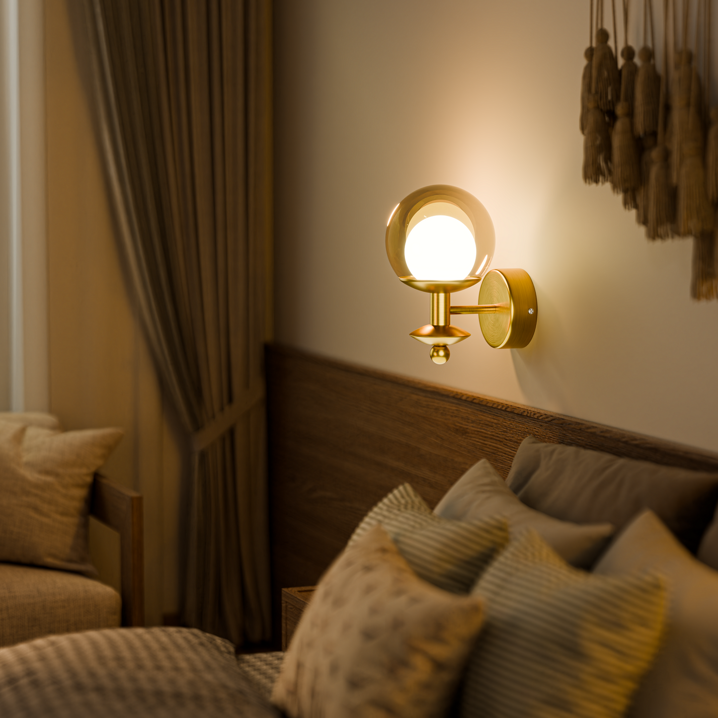 Murphy Solvix 5W Decorative LED Wall Light | 3 in 1 Colour Change | Premium Golden Finish | Aluminium Body | Borosilicate Glass |