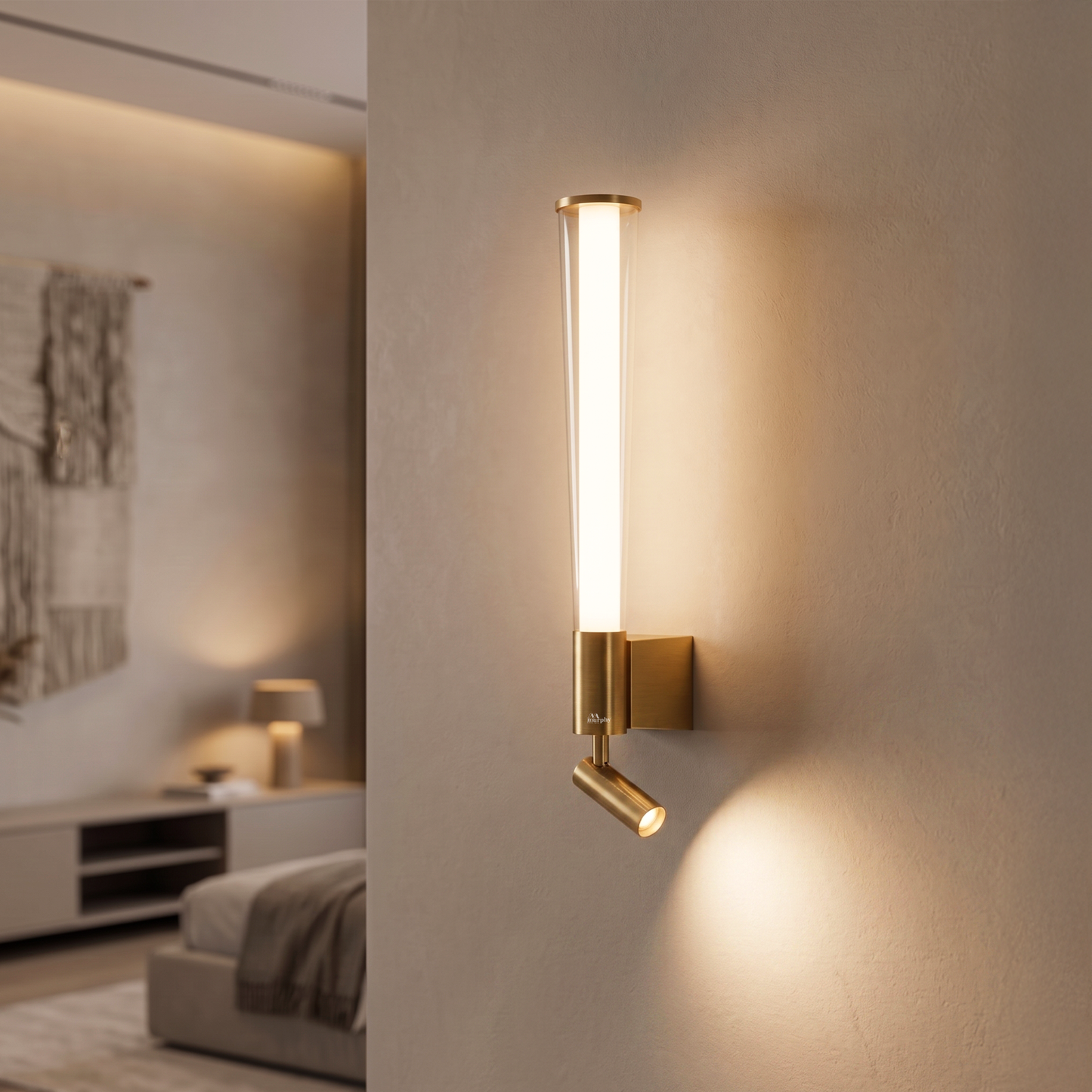 Murphy DualGlow 15W (10W+5W) Wall Light | 3 Color | Gold Finish | With Adjustable Reading Spotlight
