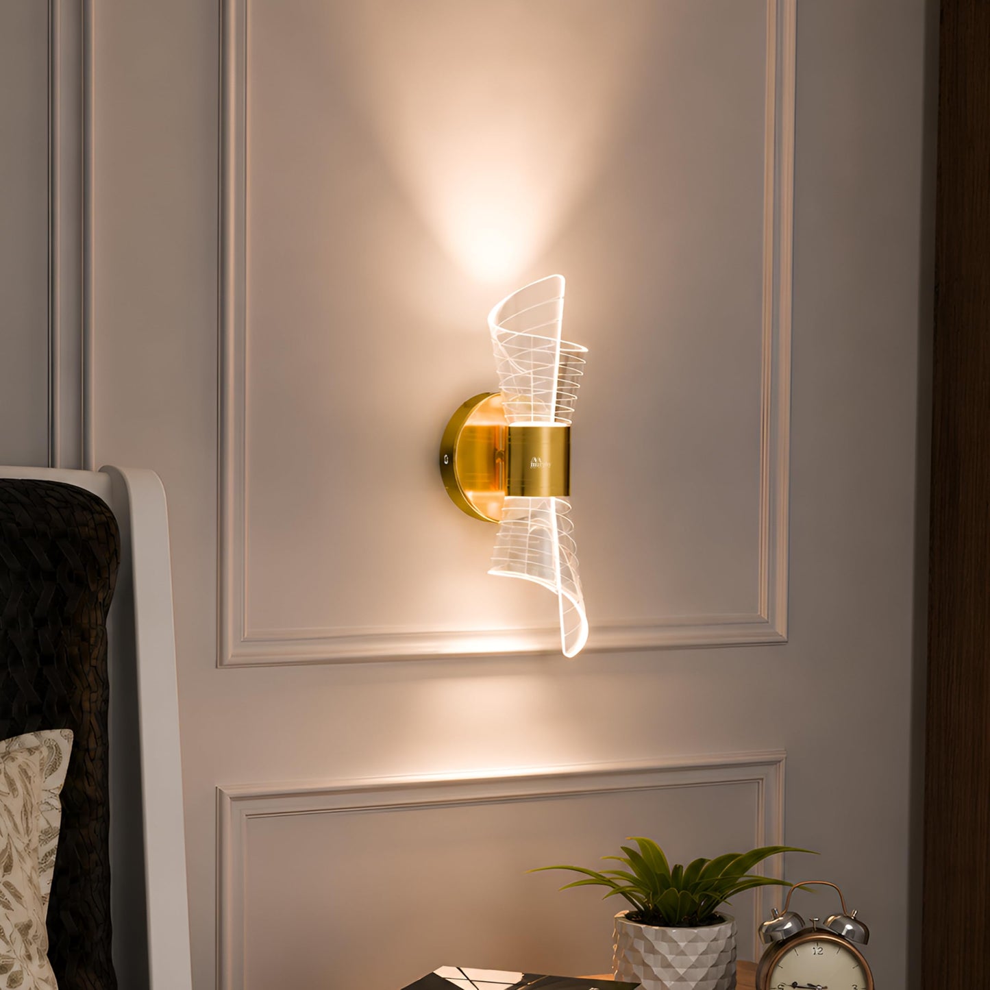 Murphy Flame ARC 10W LED Wall Light, 3C Color Changing (Warm/Natural/Cool White), Golden Finish, Acrylic & Metal Wall Lamp for Bedroom & Living Room, BIS Approved, 2 Year Warranty
