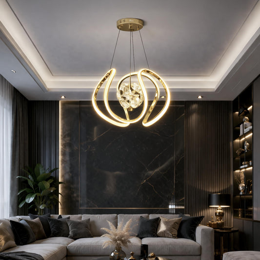 Murphy Crystal Twist 35W Modern LED Chandelier Hanging Ceiling Light | 3 Color Changing (Warm White, Natural White, Cool White) | Gold Finish Decorative Light for Living Room