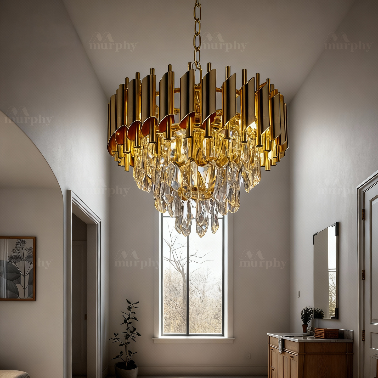 Murphy Golden Mamba Crystal Pendant Light | Luxury Chandelier | Crystal Tube Design | Premium Ceiling Light