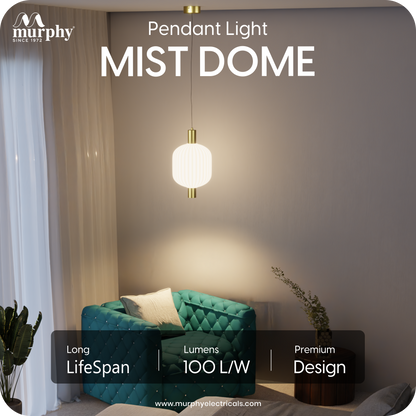 Murphy Mist Dome Hanging Bulb Light | Modern Pendant Light for Home Décor | Matte White & Gold Designer Hanging Lamp | Ceiling Pendant for Living Room, Bedroom, Dining, Café, Kitchen