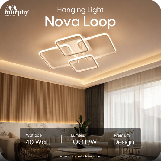 Murphy LED Ceiling Light | 40W 3 Color (Warm/Natural/Cool) | Geometric Flush Mount Acrylic Light for Living Room, Bedroom, Dining Room & Hallway