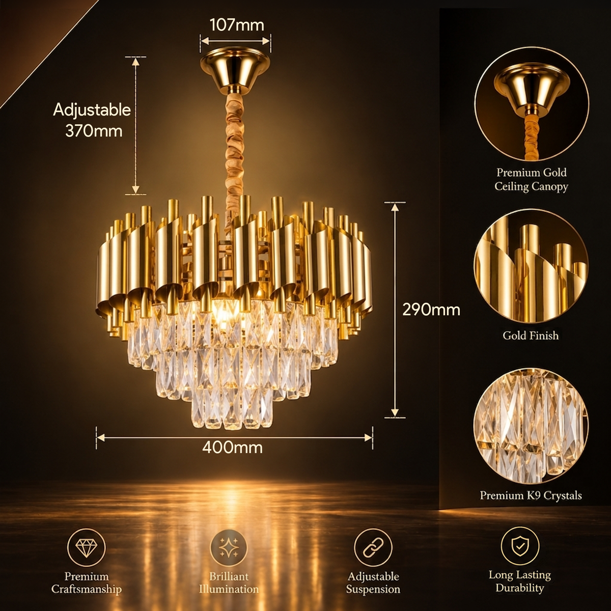 Murphy Golden Mamba Crystal Pendant Light | Luxury Chandelier