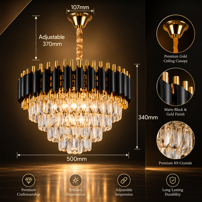 Murphy Luxury Crystal Chandelier | Black Gold Pendant Ceiling Light