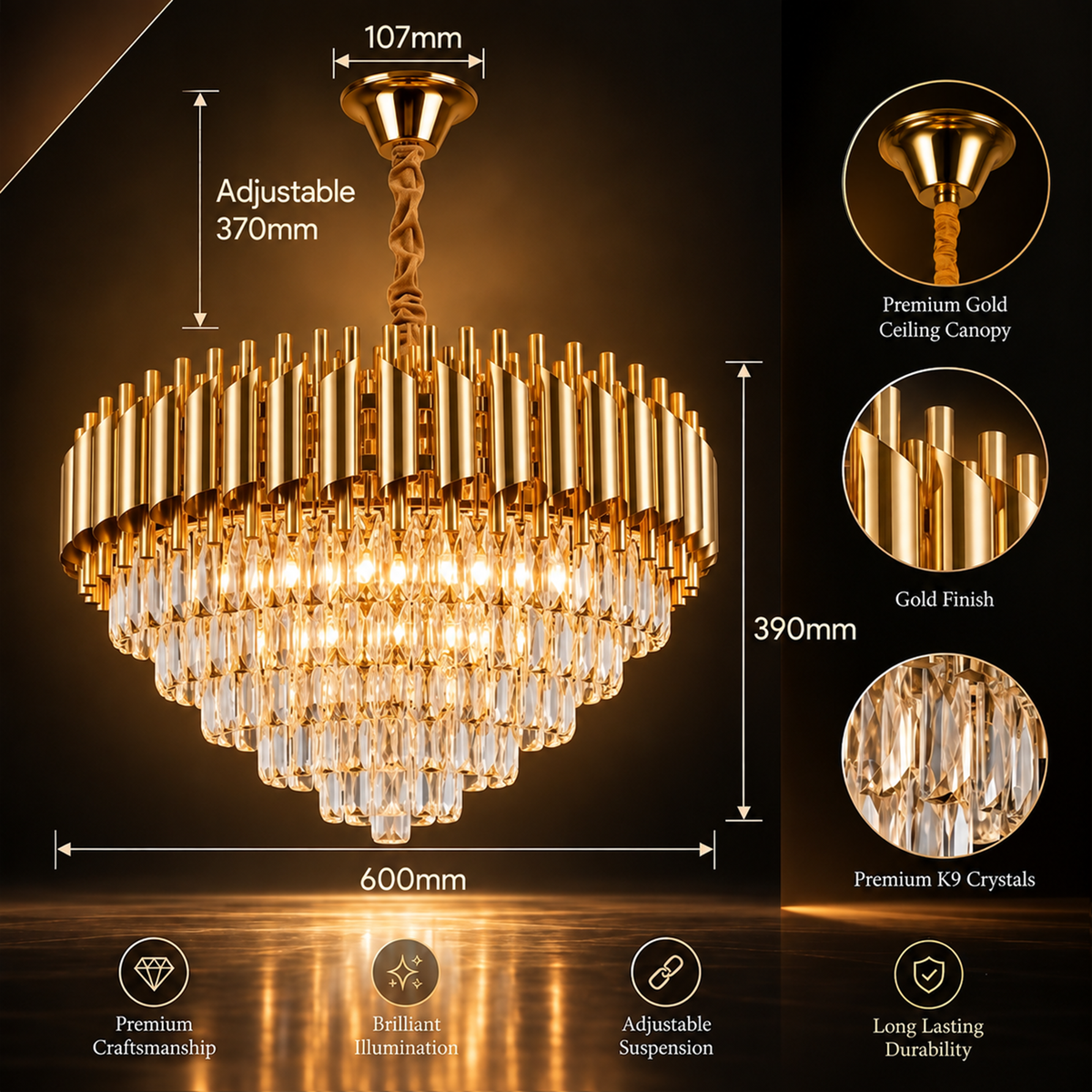 Murphy Golden Mamba Crystal Pendant Light | Luxury Chandelier
