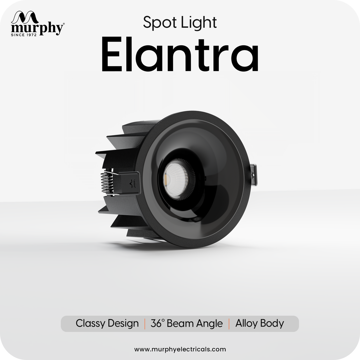 Murphy Elantra Noir 7W COB LED Downlight | Black Reflector | Warm White Recessed Ceiling Spot Light | Aluminium Housing | 700 Lumens | 4kV Surge Protection | BIS Approved | 2 Year Warranty