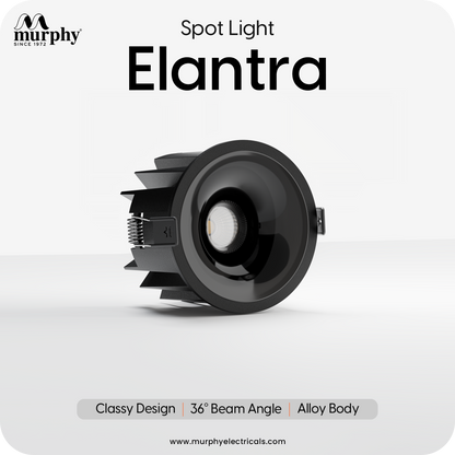 Murphy Elantra Noir 7W COB LED Downlight | Black Reflector | Warm White Recessed Ceiling Spot Light | Aluminium Housing | 700 Lumens | 4kV Surge Protection | BIS Approved | 2 Year Warranty