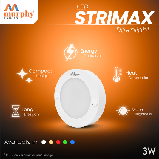 Murphy STRIMAX 3W Surface LED Downlight | Slim Round Cabinet Light | Cool White| Energy Efficient | Long Lifespan| 2 Years Warranty