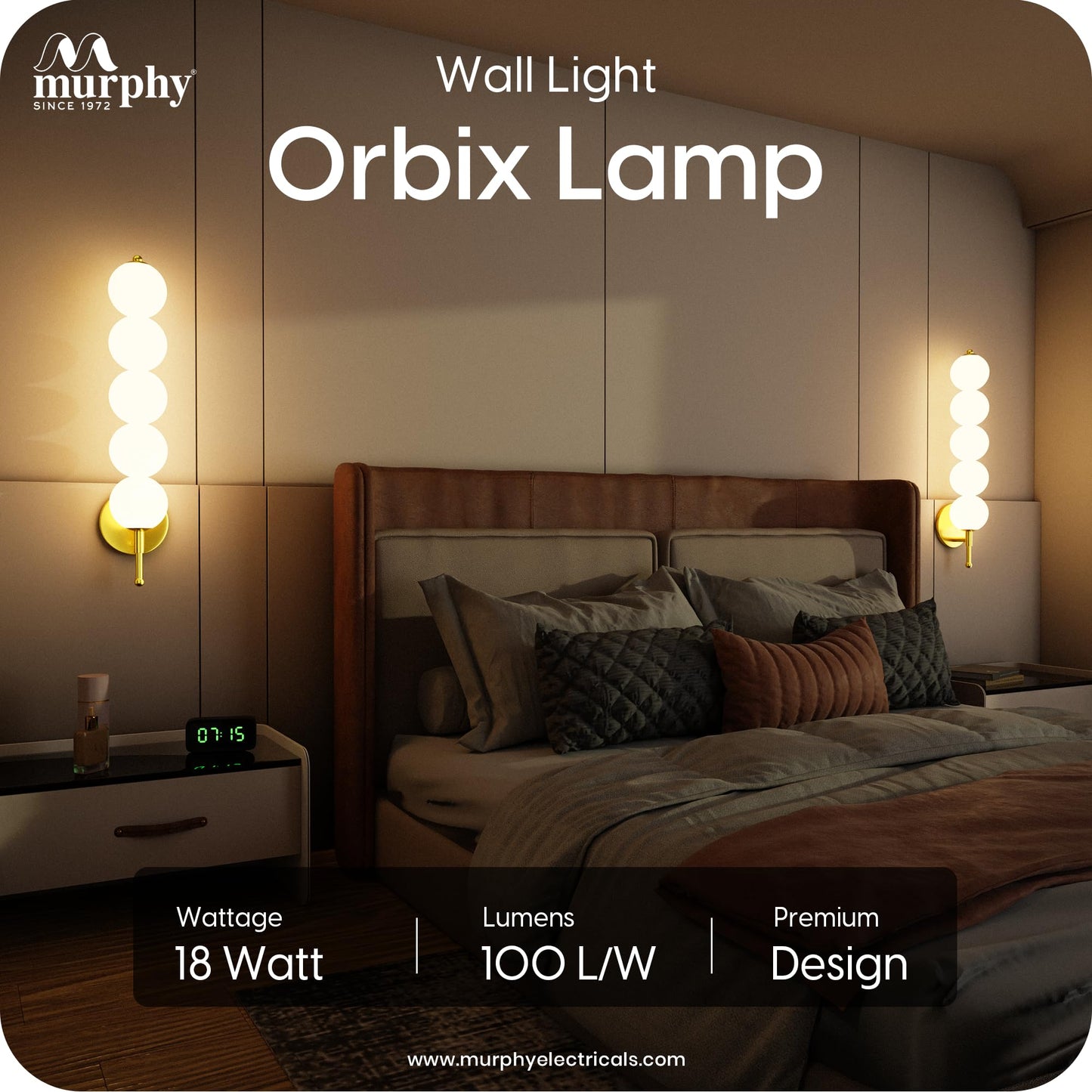Murphy ORBIX 5 Ball LED Wall Lamp 18W, 3C (Warm/Cool/Natural White), Golden White, Metal & Acrylic, Modern Decorative Wall Light for Living Room & Bedroom, BIS Approved, 2 Year Warranty