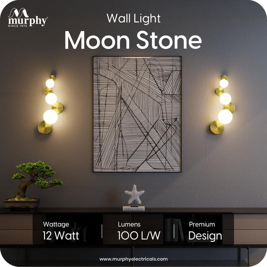 Murphy Moon Stone 12W LED Wall Light | 3 Color | Gold Finish |